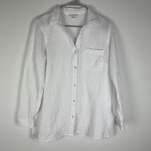 J Jill White Gauze Button Up Shirt Medium Lightweight